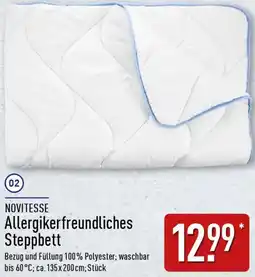 Aldi Nord NOVITESSE Allergikerfreundliches Steppbett Angebot