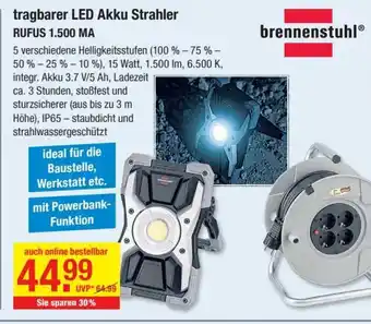 V Baumarkt Brennenstuhl Tragbarer LED Akku Strahler | Rufus 1.500 MA Angebot