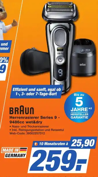K+B Expert BRAUN Herrenrasierer Series 9 9486cc wet&dry Angebot