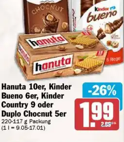 AEZ Hanuta 10er, Kinder Bueno 6er, Kinder Country 9 oder Duplo Chocnut 5er Angebot