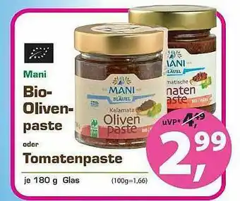 Erdi Biomarkt Mani Bio-olivenpaste Oder Tomatenpaste Angebot