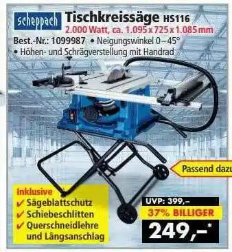 Norma24 Scheppach Tischkreissäge Hs116 Angebot