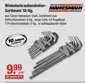 V Baumarkt Winkelschraubendreher-sortiment 18-tlg Mannesmann Angebot