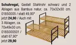 Opti Wohnwelt Schuhregal, Gestell Stahlrohr schwarz und 2 Ablagen aus Bambus natur, ca. 70x32x30 cm. 01850005/statt 49,90* Angebot