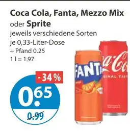V Markt Coca cola, fanta, mezzo mix oder sprite Angebot