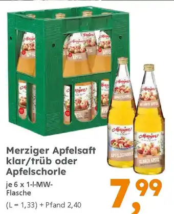 Globus Baumarkt Merziger Apfelsaft klar/trüb oder Apfelschorle Angebot