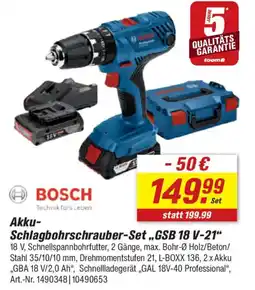 toom Baumarkt BOSCH Akku- Schlagbohrschrauber-Set „,GSB 18 V-21" Angebot