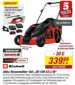 toom Baumarkt Einhell Akku-Rasenmäher-Set ,,GE-CM 43 Li M" Angebot