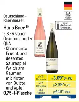 METRO Hans Baer z.B.: Rivaner Grauburgunder QbA Angebot