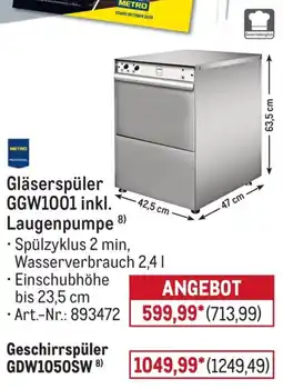 METRO METRO PROFESSIONAL Gläserspüler GGW1001 inkl. Laugenpumpe Angebot