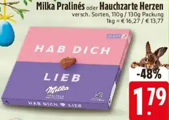 Edeka Milka Pralinés oder Hauchzarte Herzen Angebot