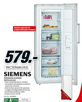 MediaMarkt Siemens GS 29 NVWEP Gefrierschrank Angebot