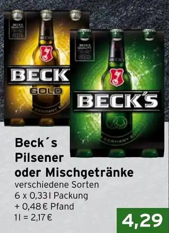 CAP Markt Beck's Pilsener oder Mischgetränke Angebot