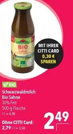 CITTI Markt Schwarzwaldmilch Bio Sahne Angebot