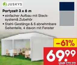 Netto Marken-Discount JUSKYS Partyzelt 3 x 6m Angebot