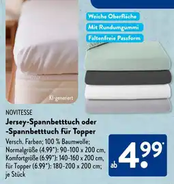 Aldi Süd NOVITESSE Jersey-Spannbetttuch oder -Spannbetttuch für Topper Angebot