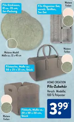 Aldi Süd HOME CREATION Filz-Zubehör Angebot