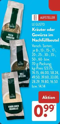 Aldi Süd LE GUSTO Kräuter oder Gewürze im Nachfüllbeutel Angebot