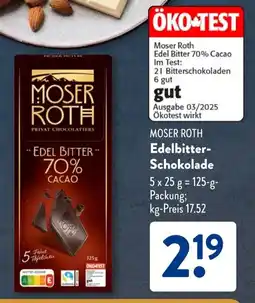 Aldi Süd MOSER ROTH Edelbitter- Schokolade Angebot