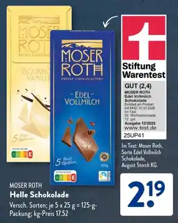 Aldi Süd MOSER ROTH Helle Schokolade Angebot