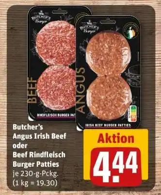 REWE Butcher's Angus Irish Beef oder Beef Rindfleisch Burger Patties Angebot