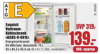 B1 Discount Baumarkt Exquisit Vollraum- Kühlschrank >>KS85-V-091E<< Angebot