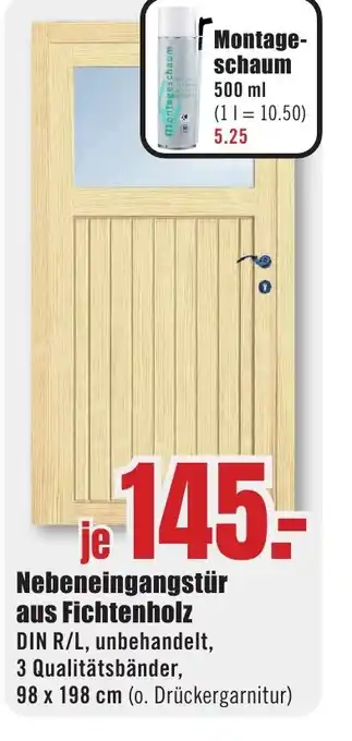 B1 Discount Baumarkt Nebeneingangstür aus Fichtenholz Angebot