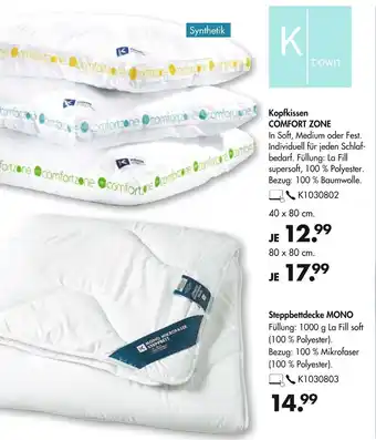 Galeria Kopfkissen Comfort Zone oder Steppbettdecke Mono Angebot