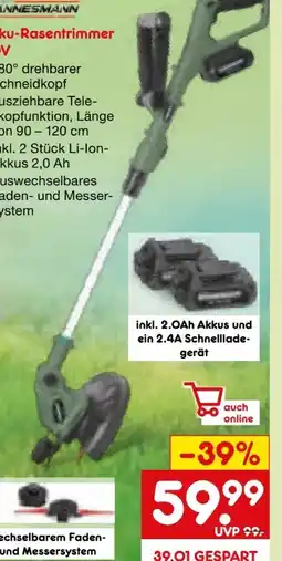 Netto Marken-Discount Brüder Mannesmann Werkzeuge Akku Rasentrimmer 20V Angebot
