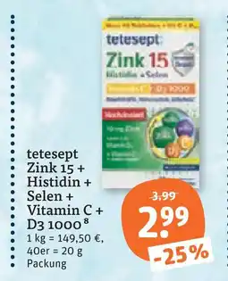 tegut Tetesept zink 15 + histidin + selen + vitamin c + d3 1000 Angebot