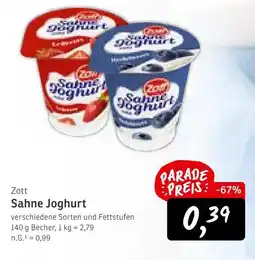 KONSUM Zott sahne joghurt Angebot