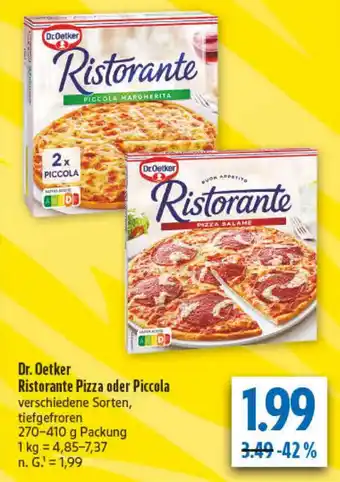 diska Dr. Oetker Ristorante Pizza oder Piccola Angebot