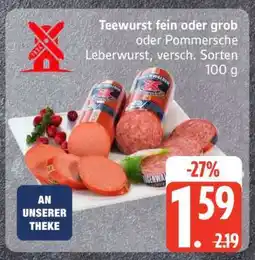 Edeka Teewurst fein oder grob oder Pommersche Leberwurst Angebot