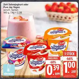 Edeka Zott Sahnejoghurt oder Pure Joy Vegan Angebot