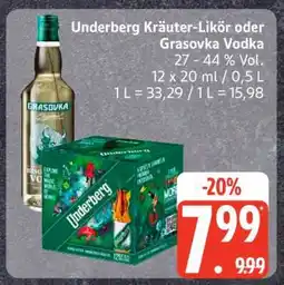 Edeka Underberg Kräuter-Likör oder Grasovka Vodka Angebot