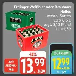 Edeka Erdinger Weißbier oder Brauhaus Helles Angebot