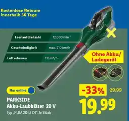 Lidl PARKSIDE Akku-Laubbläser 20 V Angebot