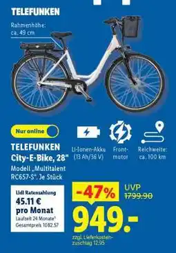 Lidl TELEFUNKEN City-E-Bike, 28 Angebot