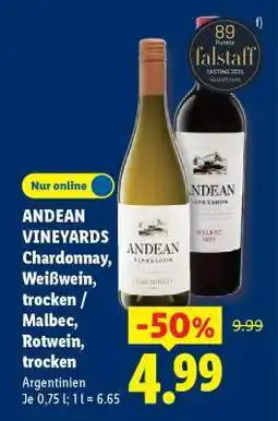 Lidl Andean Vineyards Chardonnay, Weißwein, trocken/ Malbec, Rotwein, trocken Angebot