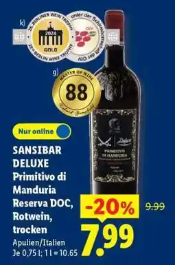 Lidl SANSIBAR DELUXE Primitivo di Manduria Reserva DOC, Rotwein, trocken Angebot