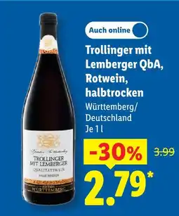 Lidl Trollinger mit lemberger qba, rotwein, halbtrocken Angebot