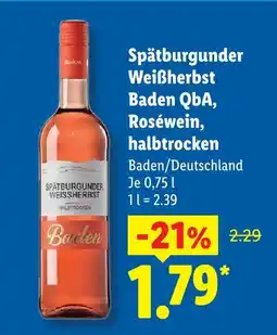 Lidl Baden spätburgunder weißherbst baden qba, roséwein, halbtrocken Angebot