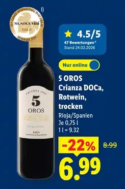 Lidl 5 oros crianza doca, rotwein, trocken Angebot