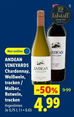 Lidl Andean vineyards chardonnay, weißwein, trocken Angebot