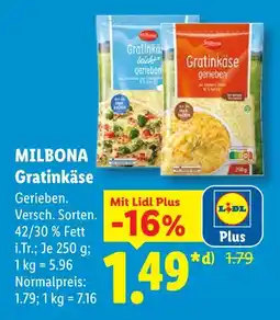 Lidl Milbona gratinkäse leicht gerieben Angebot