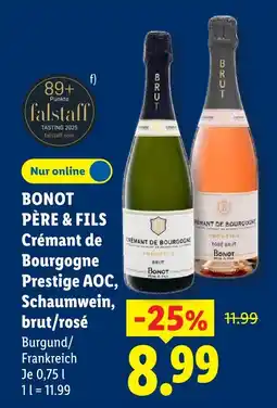 Lidl Bonot père & fils crémant de bourgogne prestige aoc, schaumwein, brut Angebot