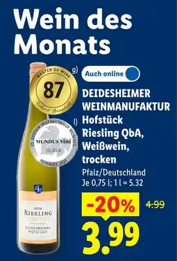 Lidl Deidesheimer weinmanufaktur hofstück riesling qba, weißwein, trocken Angebot