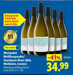 Lidl Weinpaket weißburgunder/sauvignon blanc qba, weißwein, trocken Angebot