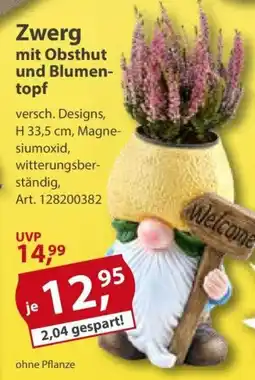 Sonderpreis Baumarkt Zwerg mit Obsthut und Blumentopf Angebot