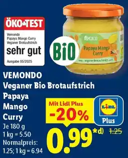 Lidl VEMONDO Veganer Bio Brotaufstrich Papaya Curry Angebot